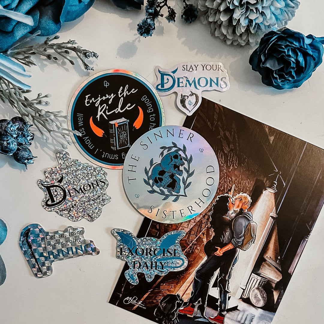 Lana Pecherczyk Romance Author Swag Sinner Sisterhood Sticker & Postcard Swag Pack