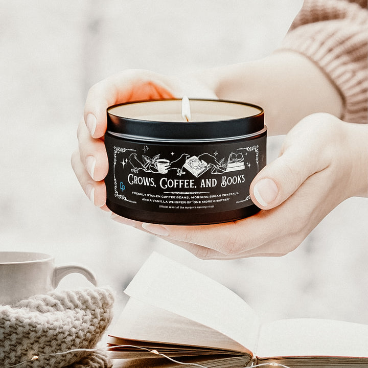 "Crows, Coffee, and Books" Tin Candle