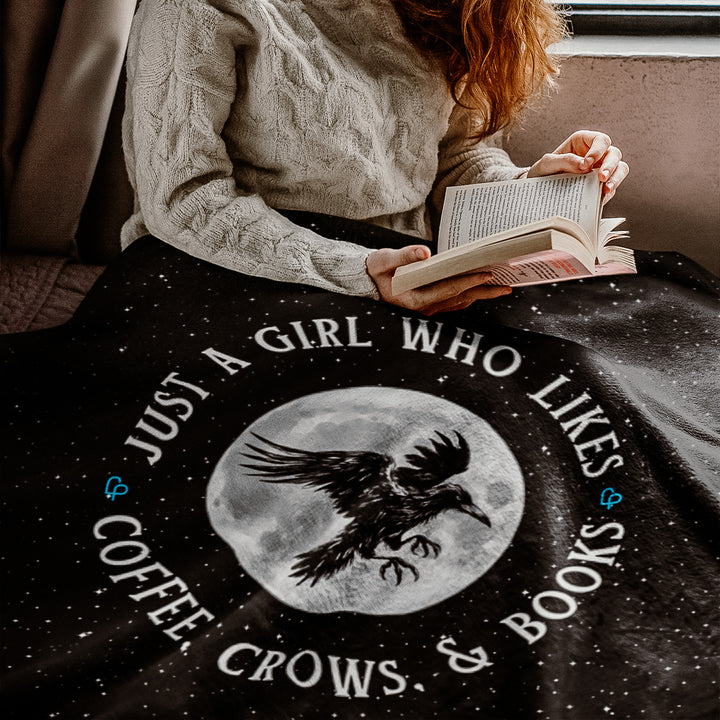 "Just a Girl Who Likes Coffee, Crows, and Books" Luxury Reading Blanket