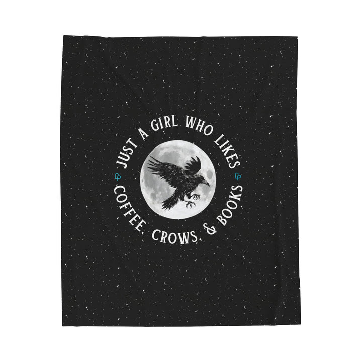 Print on Demand Blankets 50" × 60" "Just a Girl Who Likes Coffee, Crows, and Books" Luxury Reading Blanket