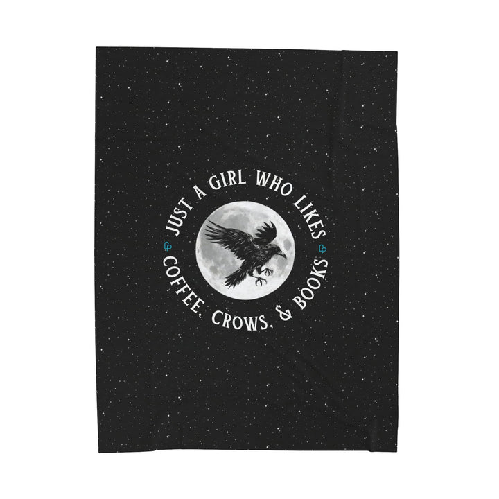 Print on Demand Blankets 60" × 80" "Just a Girl Who Likes Coffee, Crows, and Books" Luxury Reading Blanket