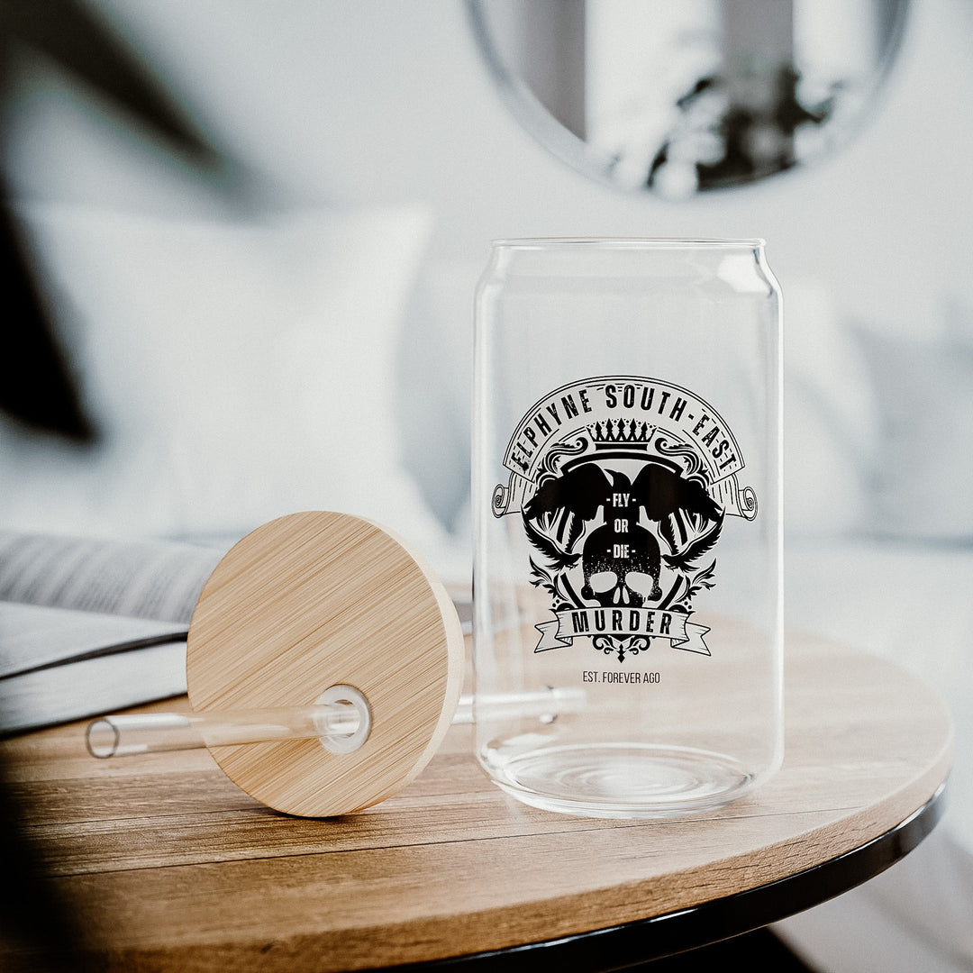 Print on Demand Glassware "Ride or Fly and Break Things" Crow Wisdom Glass Can (with Lid and Straw)