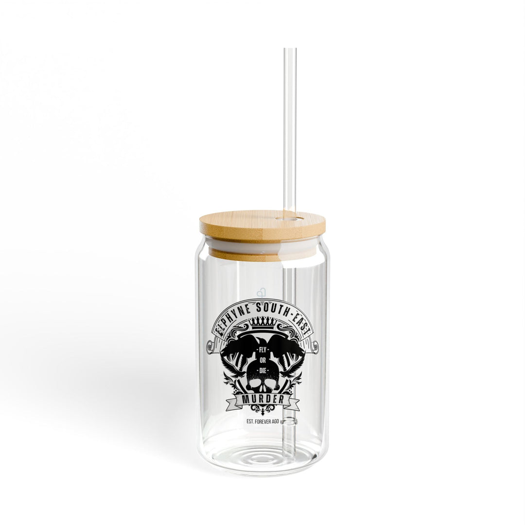 Print on Demand Glassware With lid and straw / 16oz "Ride or Fly and Break Things" Crow Wisdom Glass Can (with Lid and Straw)