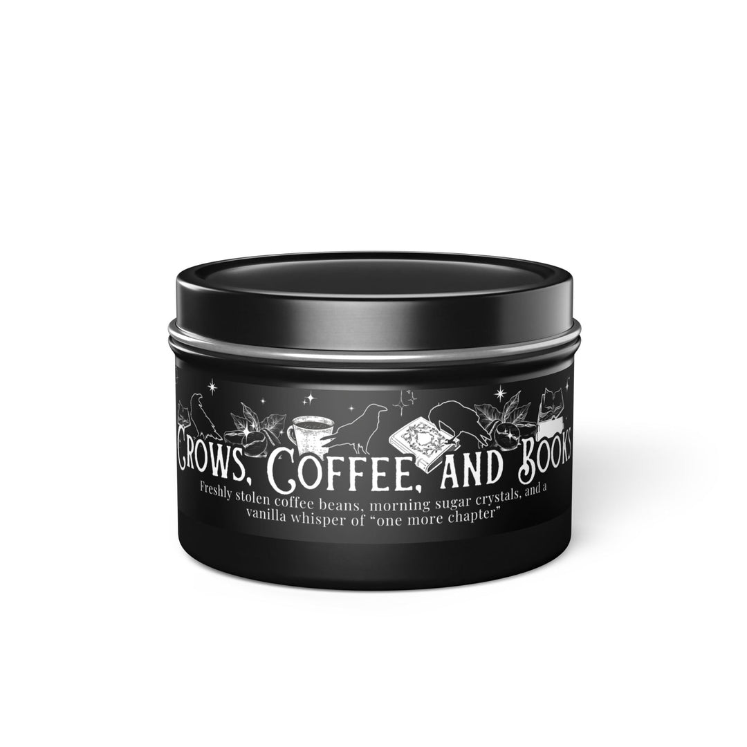 Print on Demand Home Decor 4oz / Black "Crows, Coffee, and Books" Tin Candle