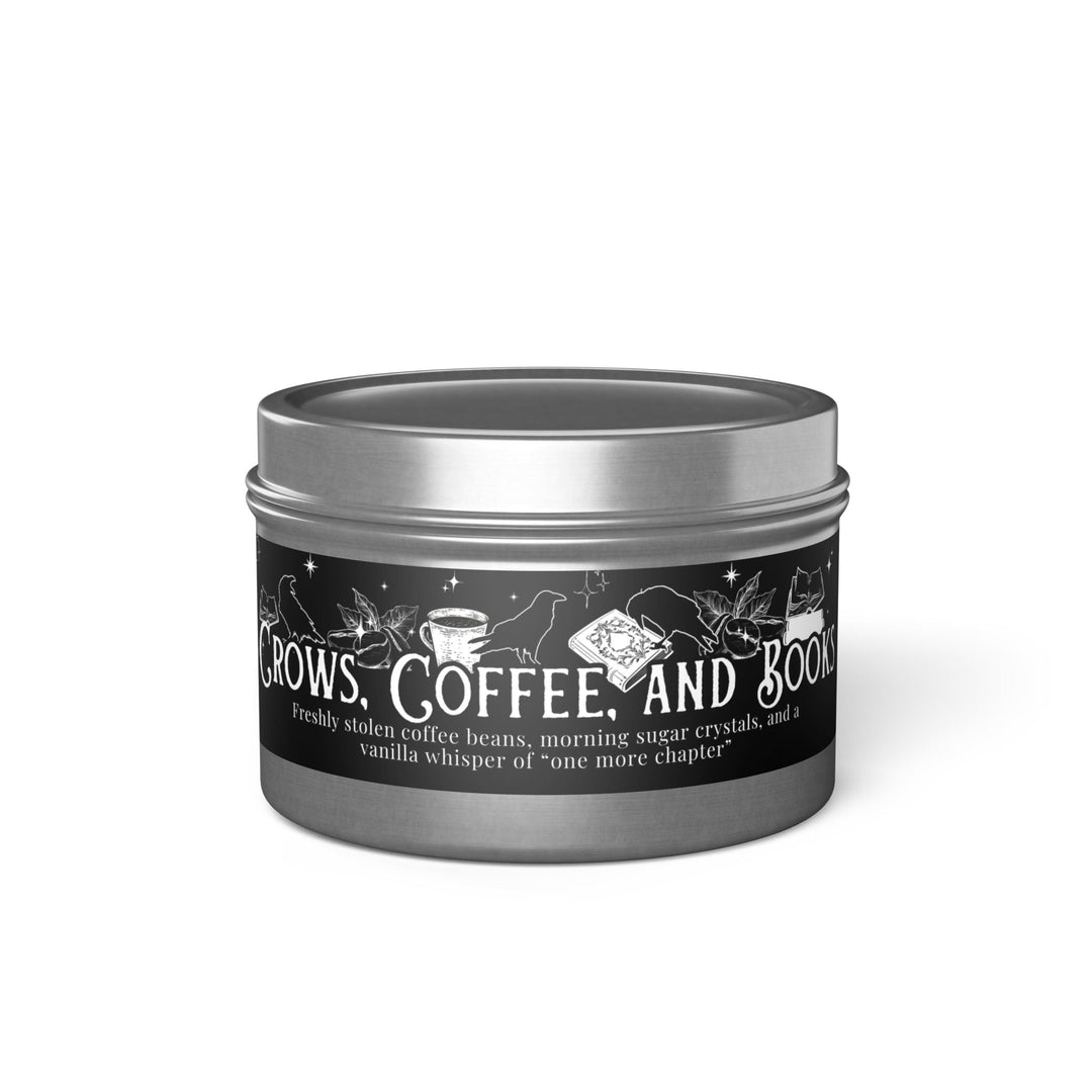 Print on Demand Home Decor 4oz / Silver "Crows, Coffee, and Books" Tin Candle