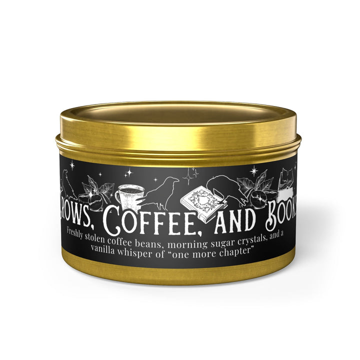 Print on Demand Home Decor 8oz / Gold "Crows, Coffee, and Books" Tin Candle