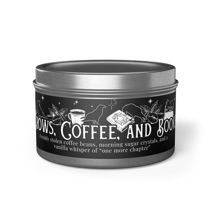 Print on Demand Home Decor 8oz / Silver "Crows, Coffee, and Books" Tin Candle