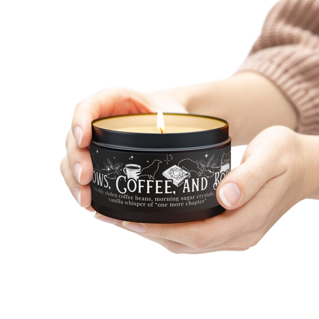 Print on Demand Home Decor "Crows, Coffee, and Books" Tin Candle