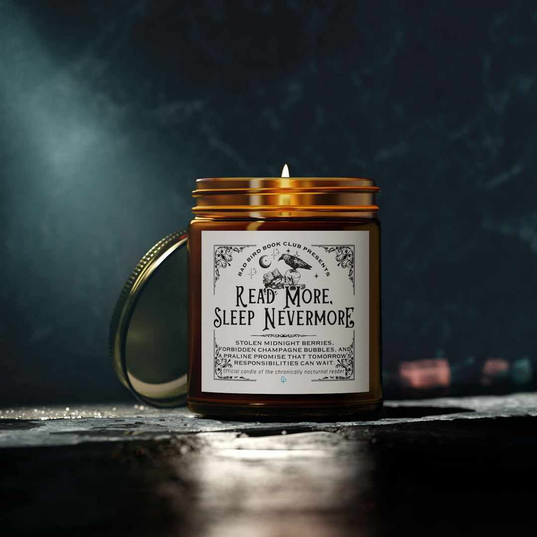 Printify Home Decor "READ MORE, SLEEP NEVERMORE" Candle | Official scent of the chronically nocturnal reader